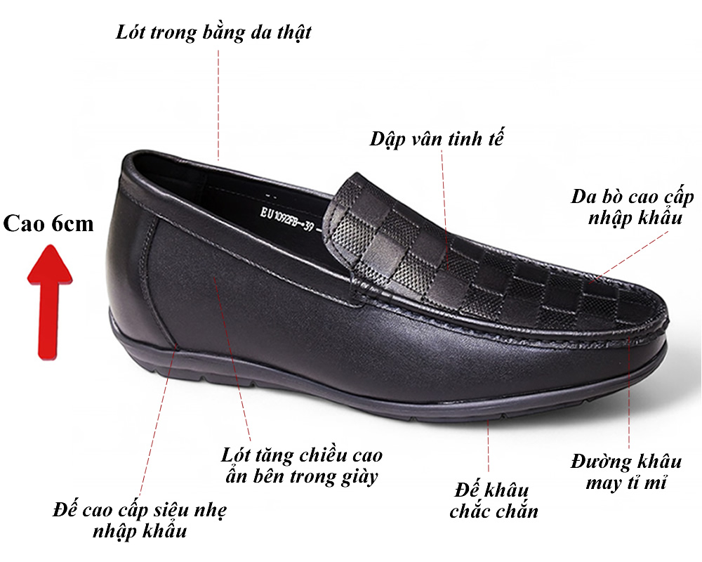 Giày cao 6cm siêu nhẹ vân kẻ caro 13